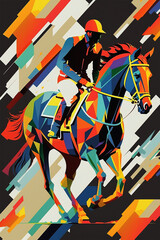 Abstract illustration of a jockey rider | Multi color geometric abstract shape horse riding sport