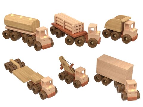 3d render of wooden toys. Wooden toys on a light background. 3d render.