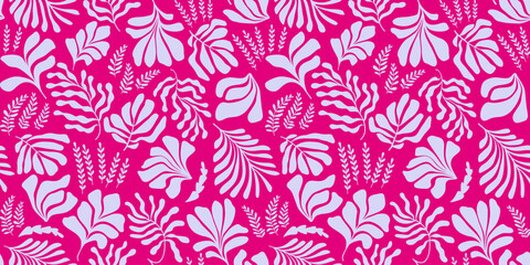 Abstract background with leaves and flowers, Matisse style. Vector seamless pattern with Scandinavian cut out elements.