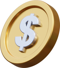 Golden dollar coin 3d render illustration