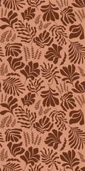 Abstract background with leaves and flowers, Matisse style. Vector seamless pattern with Scandinavian cut out elements.