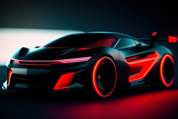 Naklejka premium Sleek, Stylish, and Sure to Turn Heads: Matte Black and Radiant Red Sports Car Perfect for High-Octane Adventures