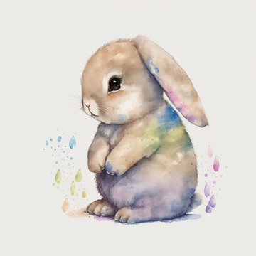 Cute bunny for easter with some colours. AI Generated Art.