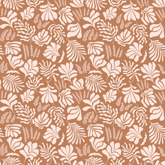 Abstract background with leaves and flowers, Matisse style. Vector seamless pattern with Scandinavian cut out elements.