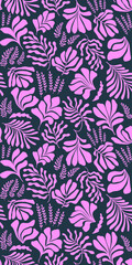 Abstract background with leaves and flowers, Matisse style. Vector seamless pattern with Scandinavian cut out elements.