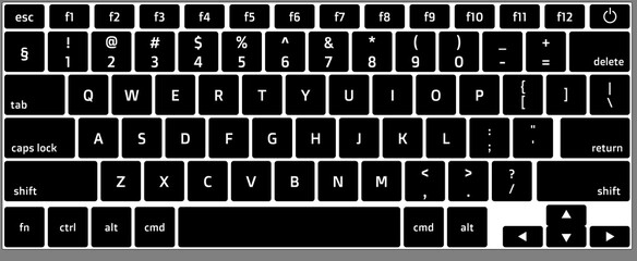 Laptop computer keyboard. Black keyboard illustration on gray background