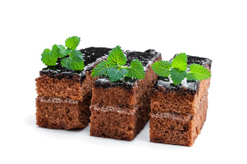 Chocolate cake slices isolated on white