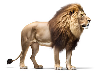 Obraz premium Lion, side profile view, isolated on transparent background. Generative AI