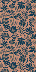 Abstract background with leaves and flowers, Matisse style. Vector seamless pattern with Scandinavian cut out elements.