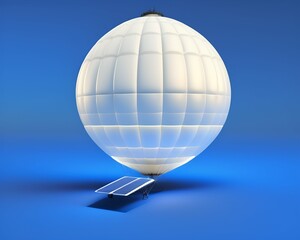 Plakat white, silver hot air balloon, weather satellite with basket solar panels generative ai