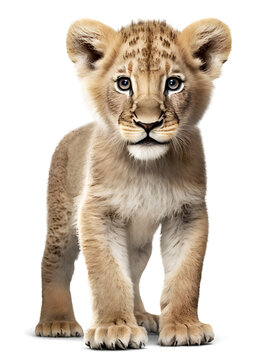 Lion cub, isolated on transparent background. Generative AI
