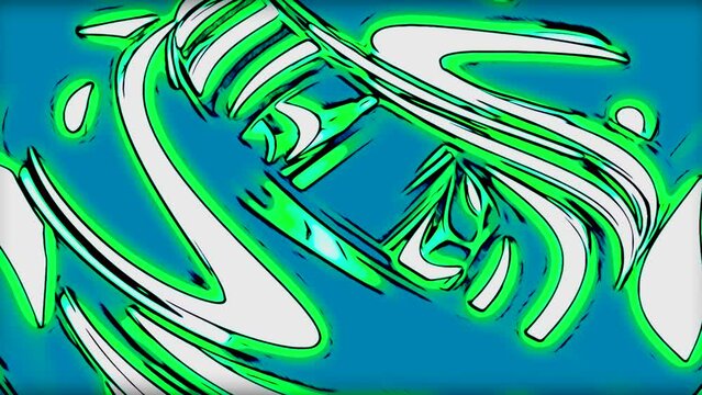 Neon bright color background. Design. Rotating white rays with backlight on pink and green background made in animation.