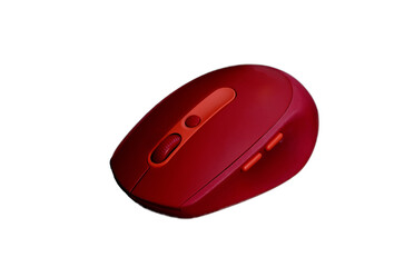 Red small computer mouse PNG transparent isolated on space background -  Clipping Path 