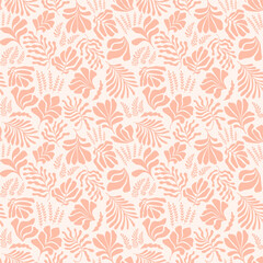Abstract background with leaves and flowers, Matisse style. Vector seamless pattern with Scandinavian cut out elements.