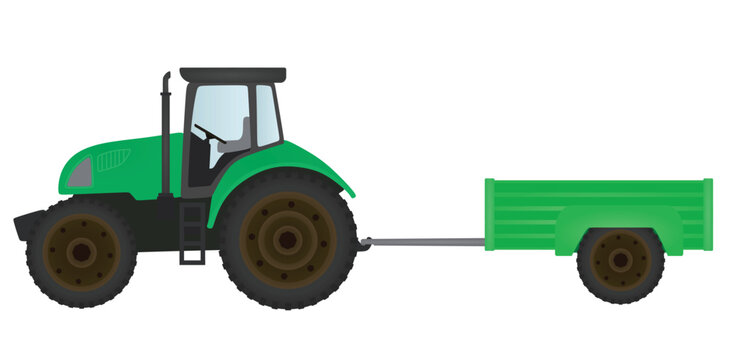 Farmer tractor with trailer. vector