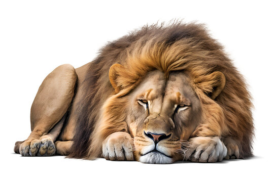 Sleeping Lion, isolated on transparent background. Generative AI