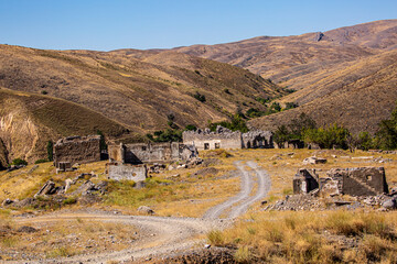 Destroyed and abandoned buildings of the city. Apocalypse, Dead city, ruins, evacuation.