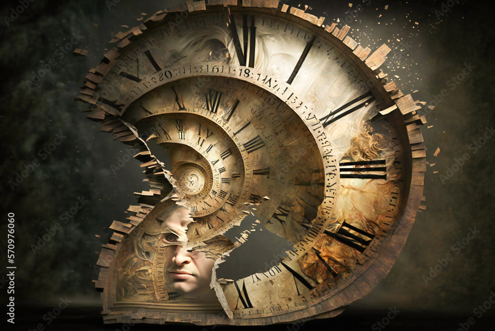Poster time travel, time machine or time related fantasy device. fictional. created with generative ai tech
