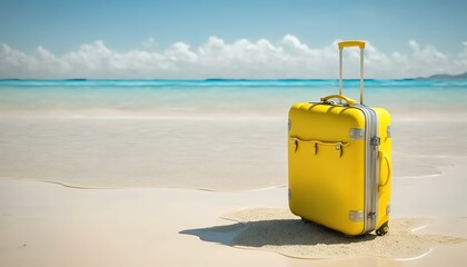 Yellow suitcase on the beach, ai generated 