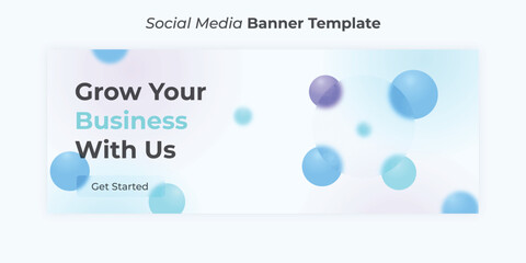 Social media banner template, trendy glassmorphism background, 