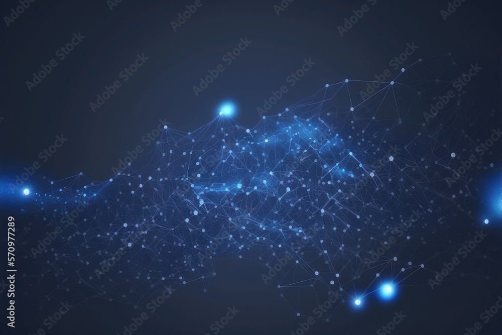 Poster blue technology abstract background of connection network. peculiar ai generative image.