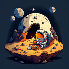 illustration of an astronaut enjoying picnic, for graphic element/sticker/t shirt design ideas.Generative AI Technology