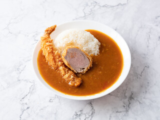 Fried Shrimp, Pork cutlet and Curry