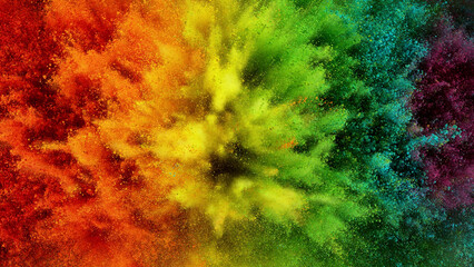 Fototapeta na wymiar Colored powder explosion. Abstract closeup dust on backdrop.