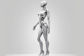 Futuristic AI artificial intelligence android woman model,  technology feminine 3D light gray background, ai.