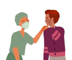 Man Crying from Sorrow in Hospital Hearing Bad News from Doctor Vector Illustration