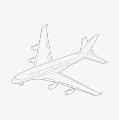 outline vector art for airplane isolated on white background 
