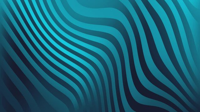 Looped fluid gradient blue toned wallpaper 4k video. Creative footage of bright teal waves and stripes animated backdrop