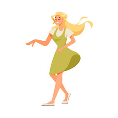Happy Woman Character Dancing Moving Her Body Vector Illustration