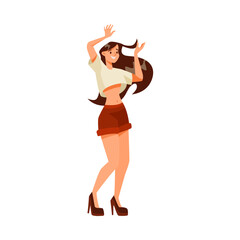 Happy Woman Character Dancing Moving Her Body Vector Illustration