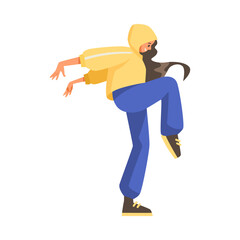 Happy Woman Character Dancing Moving Her Body Vector Illustration