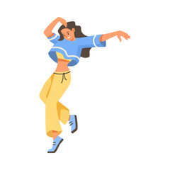 Happy Woman Character Dancing Moving Her Body Vector Illustration