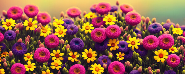 Beautiful colorful spring flowers. Generative AI illustration