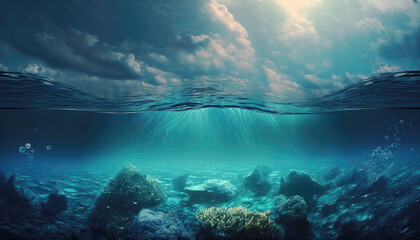 Fototapeta na wymiar Underwater Symphony: A Minimalist Portrait of the Sea, generative AI