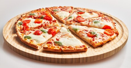  Delicious slices of caprese italian pizza over isolated white background