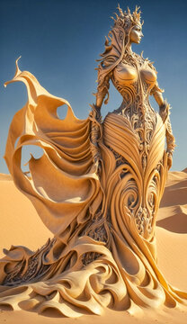 Desert creature of the sand in the shape of a woman body. Created with Generative AI technology.