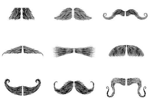 Set of different mustaches with gray hair. Freehand drawing. Doodle. Hand Drawn. Outline.	