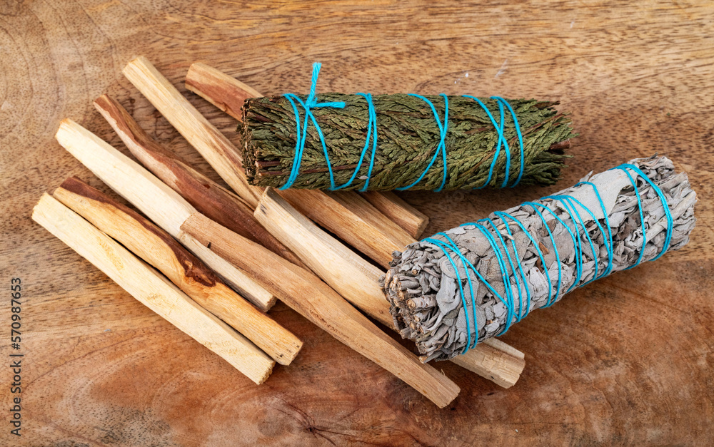 Poster white sage incense and palo santo