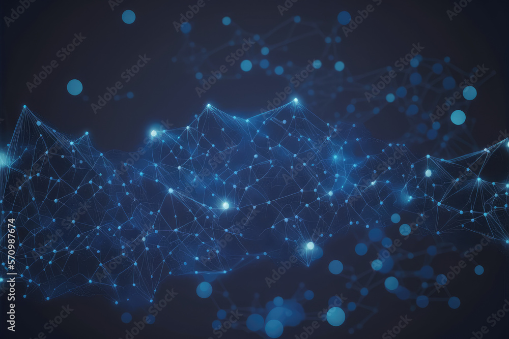 Poster blue technology abstract background of connection network. peculiar ai generative image.