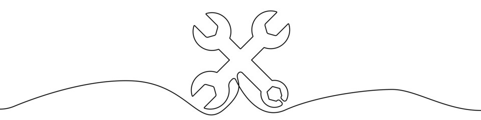 Spanners icon line continuous drawing vector. One line Spanners icon vector background. Spanners icon. Continuous outline of a Repair Spanners icon.