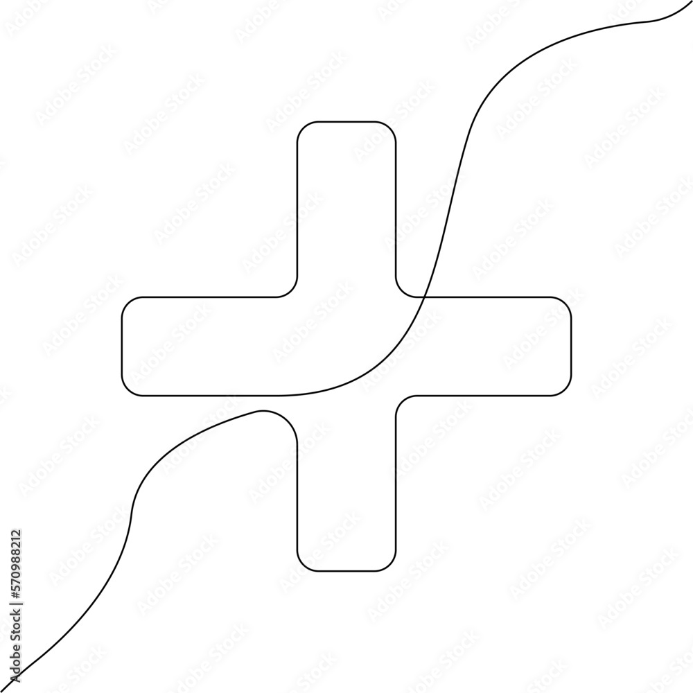 Poster plus icon line continuous drawing vector. one line plus icon vector background. plus icon. continuou