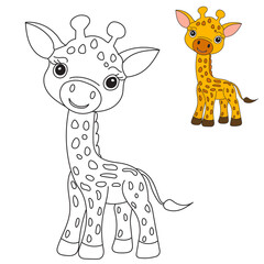 giraffe cartoon coloring book isolated, vector - obrazy, fototapety, plakaty