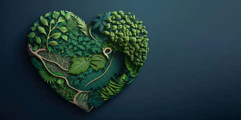 Hert made af leaves and green plant parts, Generative AI