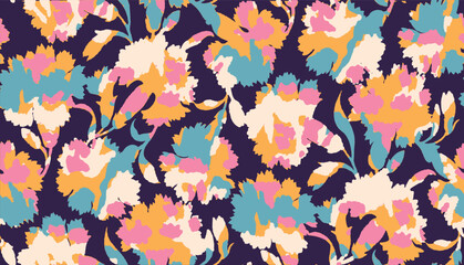 Obraz na płótnie Canvas Floral design seamless pattern made with silhouettes of carnations and camouflage design, textile print