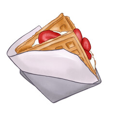 waffles cake on a white, cream and srewberry