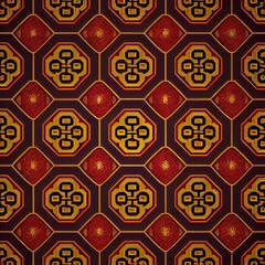 Chinese traditional festive patterns, geometric shapes, 3D, in red and gold